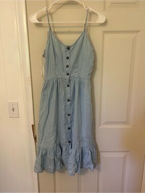 Love Tree Light Blue Button-Front Sundress with Ruffle Hem